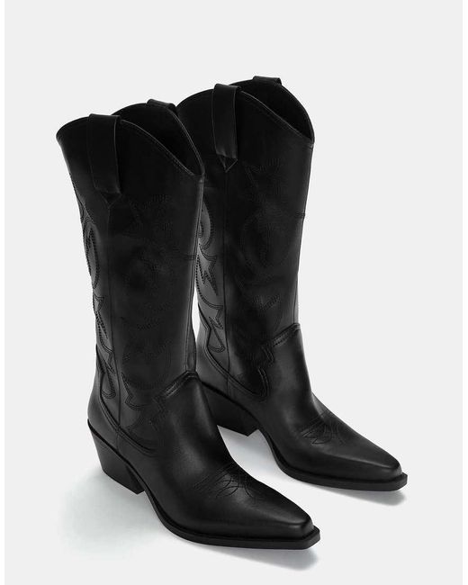 Pull&Bear Black Cowboy Boots