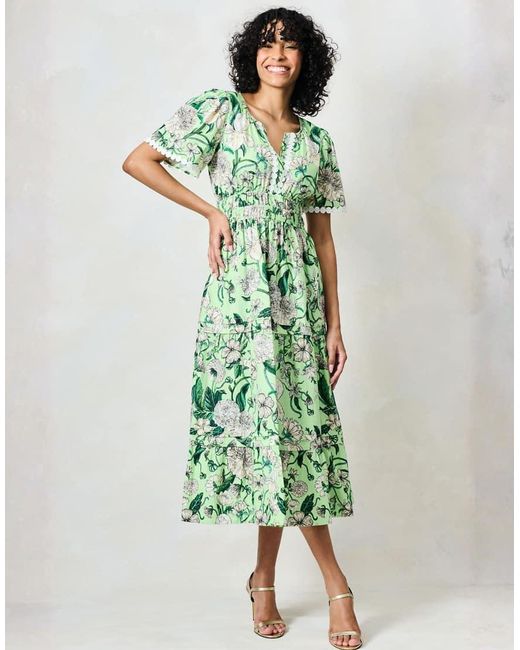 Hope & Ivy Green The Sylvie Lace Trim V-Neck Tiered Skirt Tea Dress