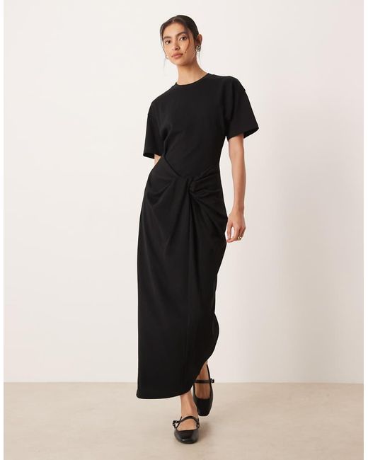 ASOS Black Circular Design Collection Single Jersey Twist T-shirt Midi Dress