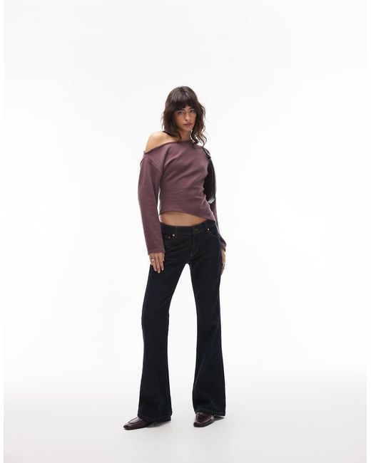 ASOS Superzachte Top Met Blote Schouder, Korsettaille En Lange Mouwen in het Purple