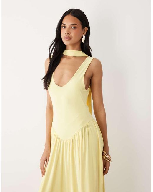 ASOS Natural Slinky Maxi Dress With Scarf Detail