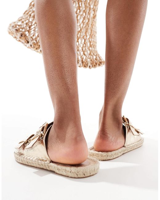 Asos design - jada - mules larges style espadrilles en lin avec deux boucles - métallisé Asos Design Wide Fit en coloris Natural