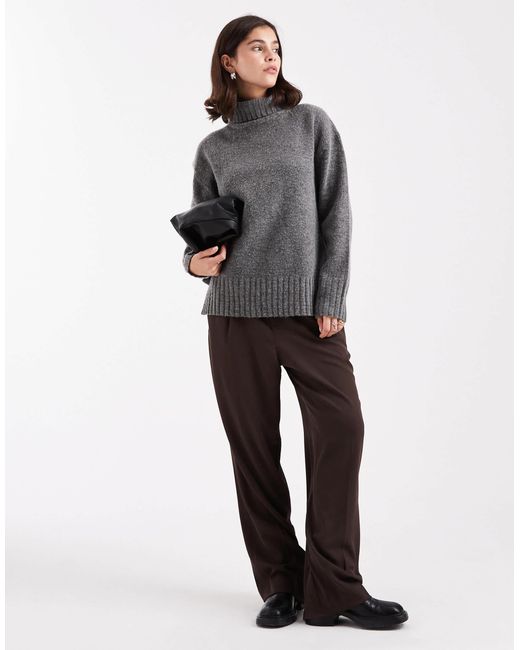 Pull col roulé en maille épaisse Threadbare en coloris Gray