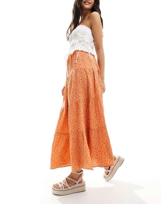 Miss Selfridge Orange Button Detail Tiered Maxi Skirt