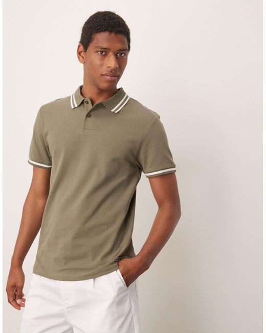 ASOS Brown Pique Polo With White Tipping for men