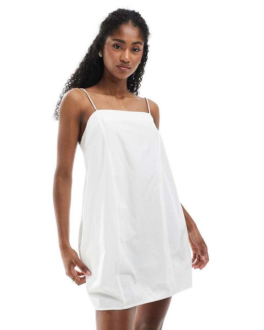 Monki White Cotton Poplin Mini Dress With Tie Straps