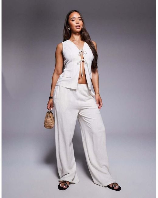 Missy Empire Gray Linen Look Pocket Detail Open Tie Front Top Co-Ord