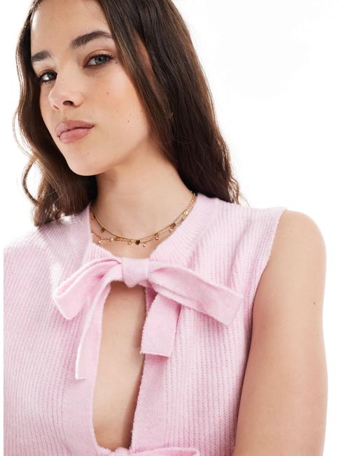 Pieces Pink Tie Front Knitted Top