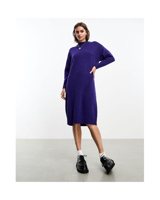 Monki Blue Long Sleeve Oversized Knitted Dress