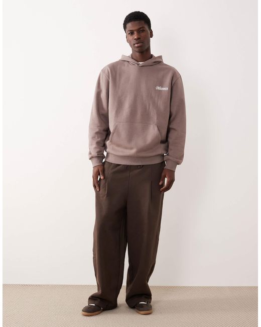 ASOS Brown Relaxed Fit Hoodie With Chest Print for men