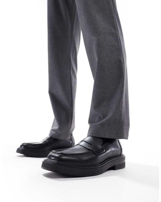 Pull&Bear Black Square Toe Loafer for men