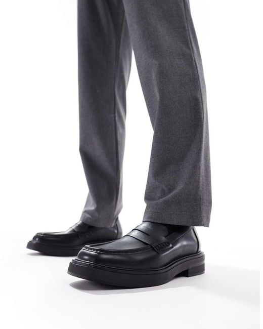 Pull&Bear Black Square Toe Loafer for men