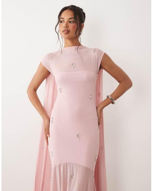 ASOS Pink Maxi Dress With All Over Scattered Embellishment