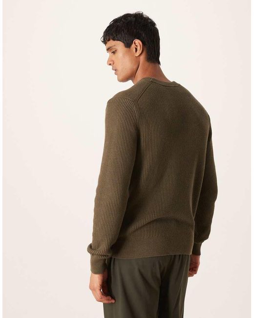 Mango Green Cotton Round Neck Jumper for men