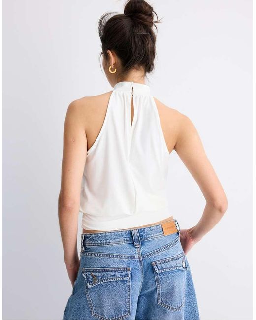 Stradivarius White Puff-effect Halter Top
