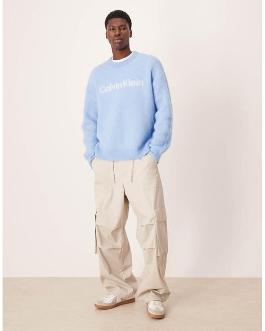 Calvin Klein Blue Brushed Alpaca Logo Jumper for men