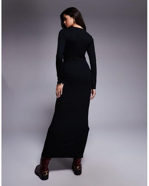 ASOS Blue Ribbed Asymmetric Neck With Knot Detail Maxi Dress