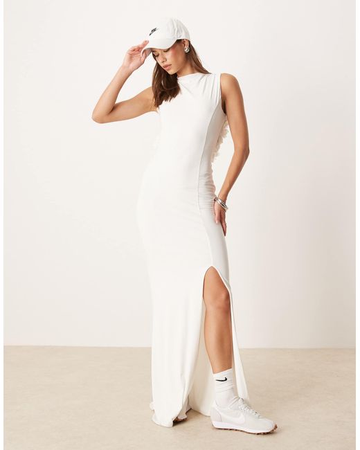 ASOS Natural Sleeveless With Open Back With Flower Trim Maxi Dress