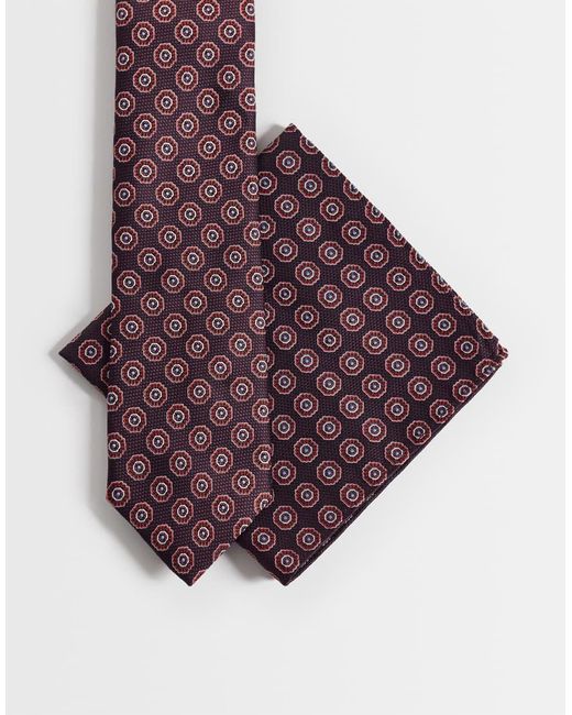 ASOS Purple Vintage Geometric Pattern Tie And Pocket Square for men