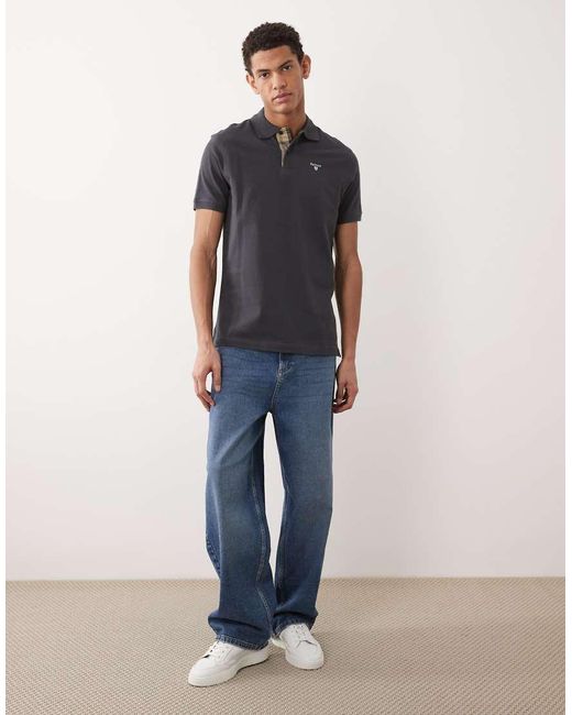 Barbour Blue Short Sleeve Tartan Pique Logo Polo Shirt for men