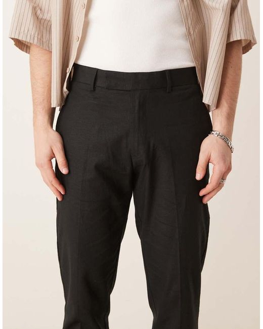 ASOS Black Tailored Slim Fit Linen Blend Pants for men