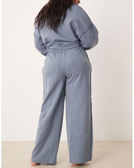 ASOS Blue Asos Design Curve Interlock Super Wide Leg jogger With Seam Detail
