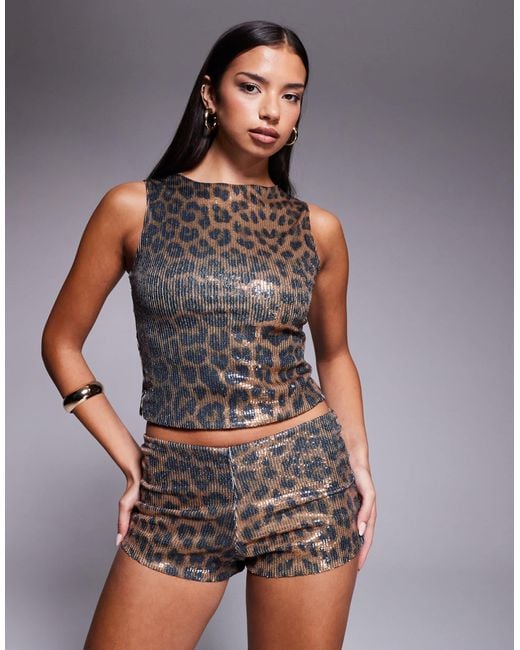 Kaiia Gray Exclusive Cropped Sequin Tank Top Co-Ord