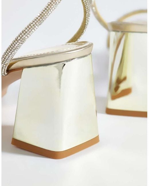 SIMMI Metallic Simmi London Wide Fit Juliette Mirror Diamante Low Block Heeled Sandals