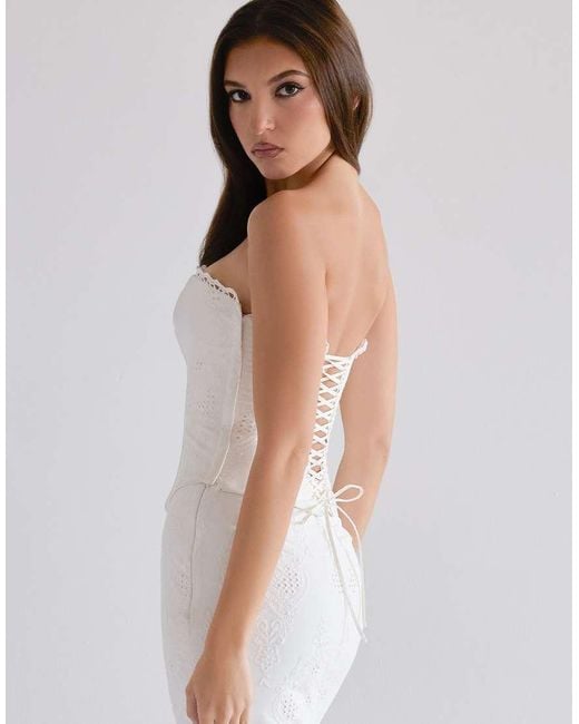 House Of Cb White Antonie Cotton Broderie Anglaise Midi Skirt