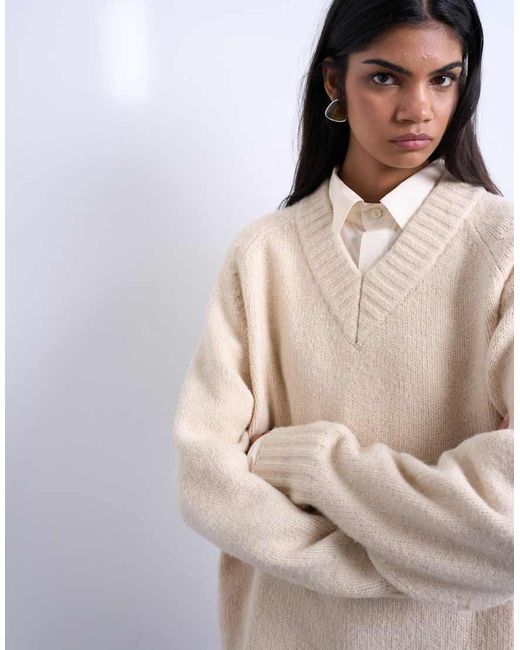 TOPSHOP Red Knit Clean V-neck Sweater