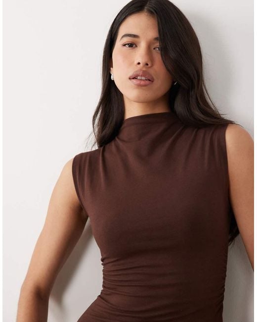 ASOS Brown High Neck Drop Waist Sleeveless Maxi Dress