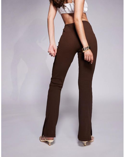 ASOS Brown Ribbed Split Hem Flare Trouser