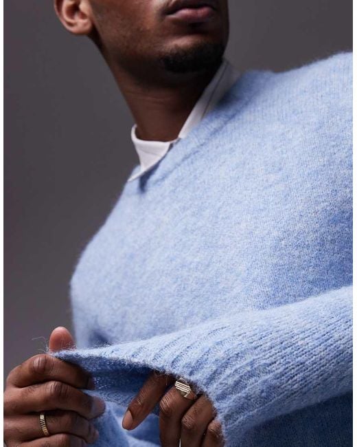 Topman Blue Relaxed Fit Jumper for men