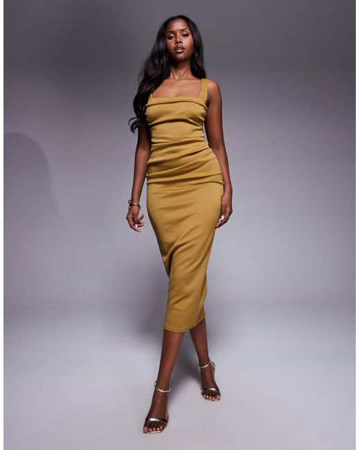 ASOS Blue Curved Neckline Midi Dress With Split