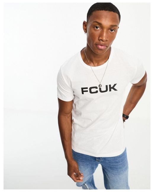 French Connection White Fcuk Logo Print T-shirt for men