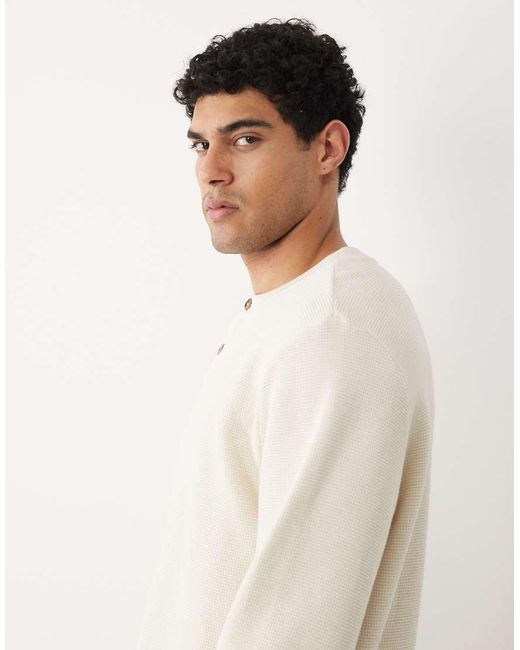 SELECTED Natural Heavyweight Waffle Long Sleeved Sleeved Henley T-Shirt for men