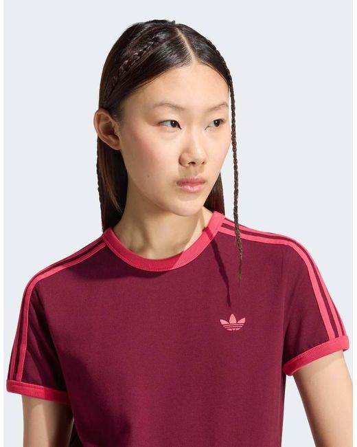 Adidas Originals Red 3 Stripes Slim Tee