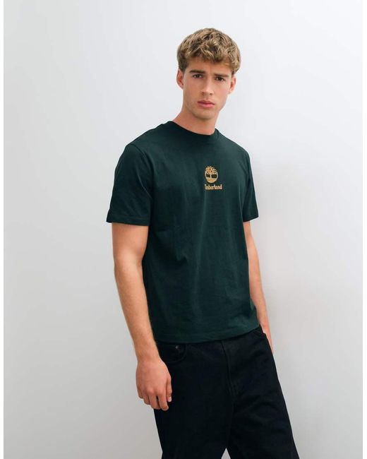Timberland Green Print Stack Logo Short Sleeve Tee for men