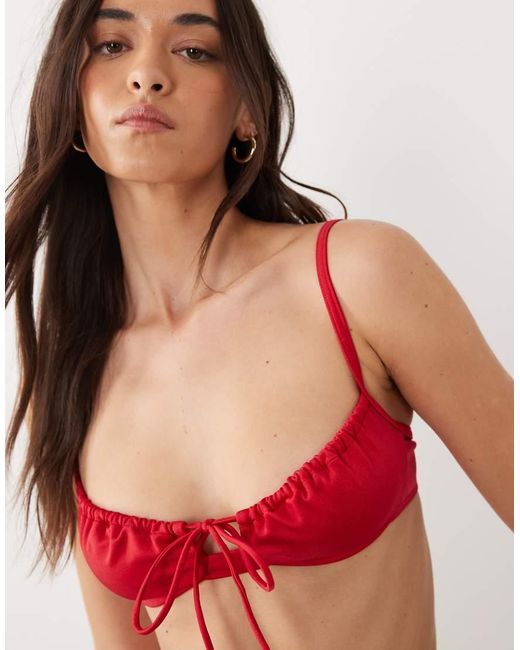 Free Society Red Ruched Underwire Bikini Top