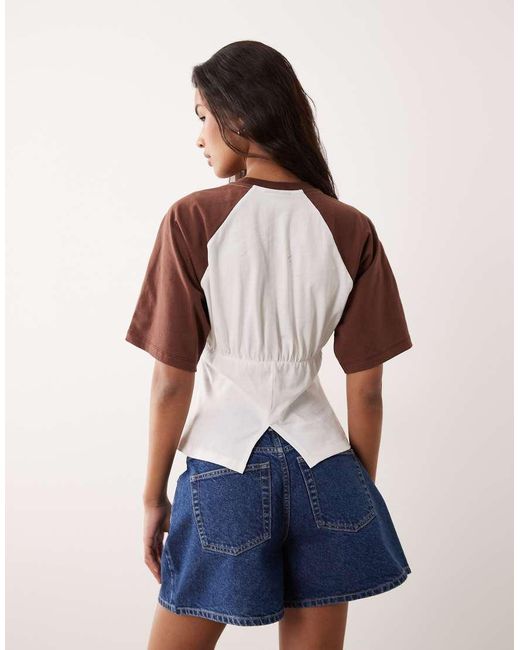 ASOS Blue Corset Seam Detail Cinched Waist Baseball Tee