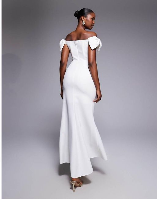 Forever New Purple Bridal Bardot Ruched Maxi Dress