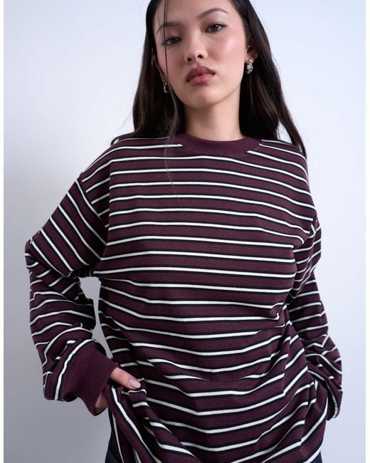 TOPSHOP Red Stripe Long Sleeve Slouchy Skater Tee
