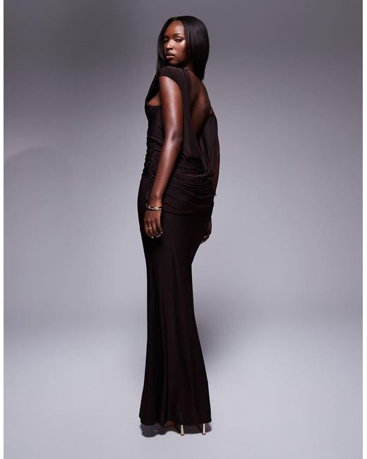 ASOS Blue Off Shoulder Maxi Dress With Drape Cowl Back