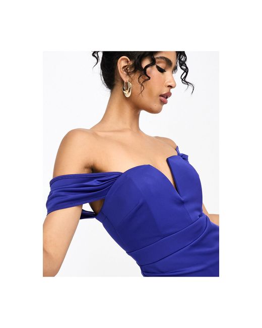 TFNC London Blue Off Shoulder Wrap Midaxi Dress
