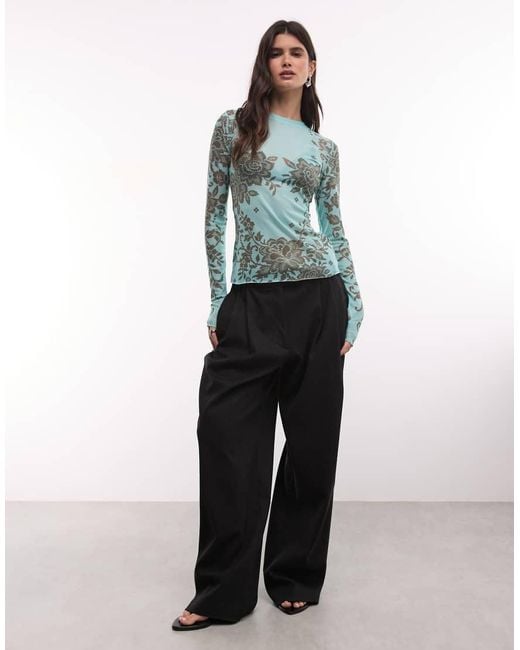AFRM Blue Kaylee Mesh Crew Neck Long Sleeve Top