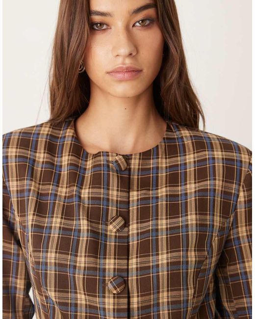 Glamorous Brown Button Up Collarless Structured Blazer