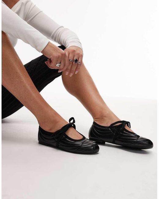 JW PEI Black Erika Topstitching Lace Up Ballet Flats