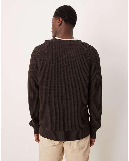 SELECTED Brown Ribbed Jumper With Raglan Sleeves for men