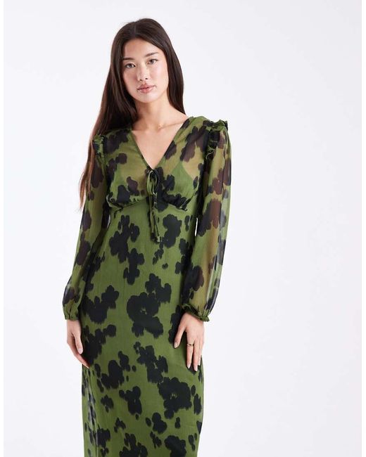Wednesday's Girl Green Bold Bloom V-neck Midaxi Dress