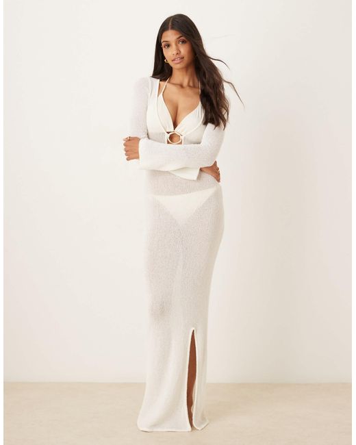 Tala Multiway Gold Ring Long Sleeve Resort Knit Dress in Natural | Lyst